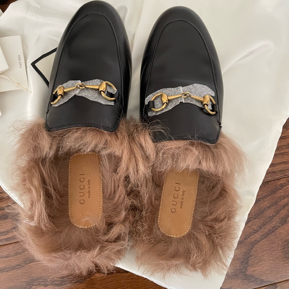 Gucci Wool Princetown Slippers Loafers 38 Black